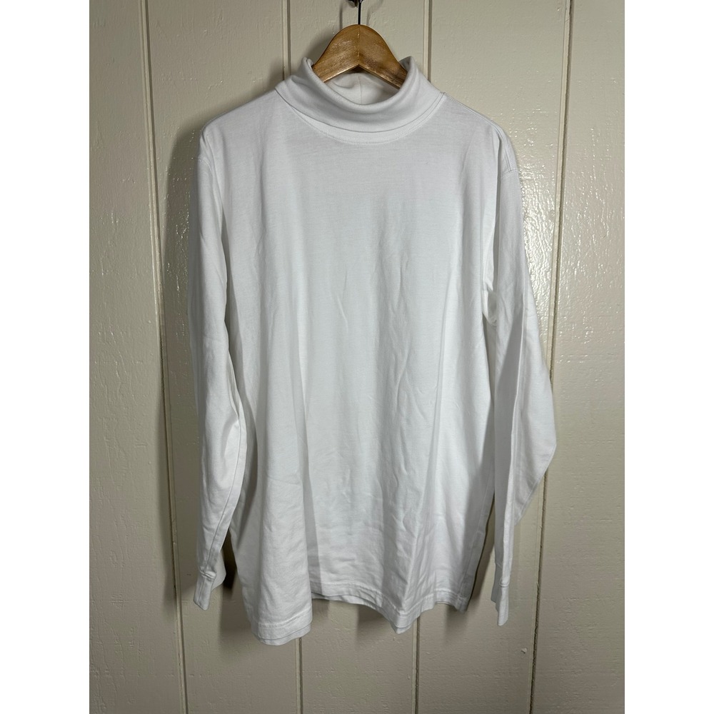 Lands' End Shirt Mens XL White Super-T Turtleneck Long Sleeve Cotton Top 7668